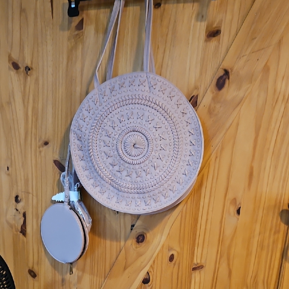 Elegant Beige Circular Handbag
